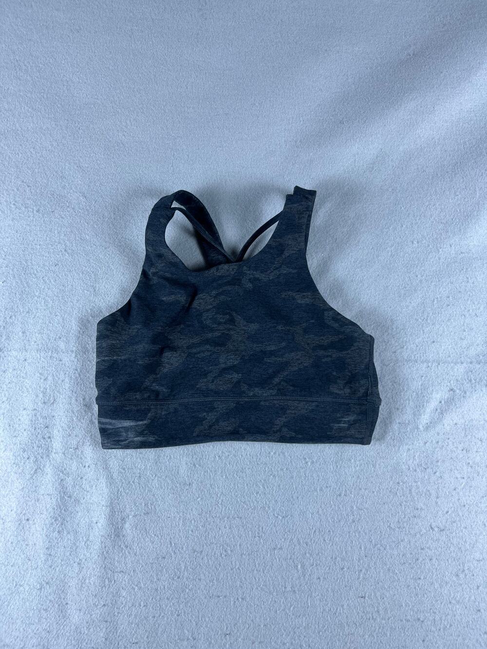 Vuori Elevation Sports Bra Dark Gray Camo Criss-Cross Back Yoga Training Workout